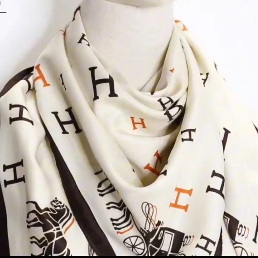 Orange H Black H, Cream and Brown Designer style luxury Scarf